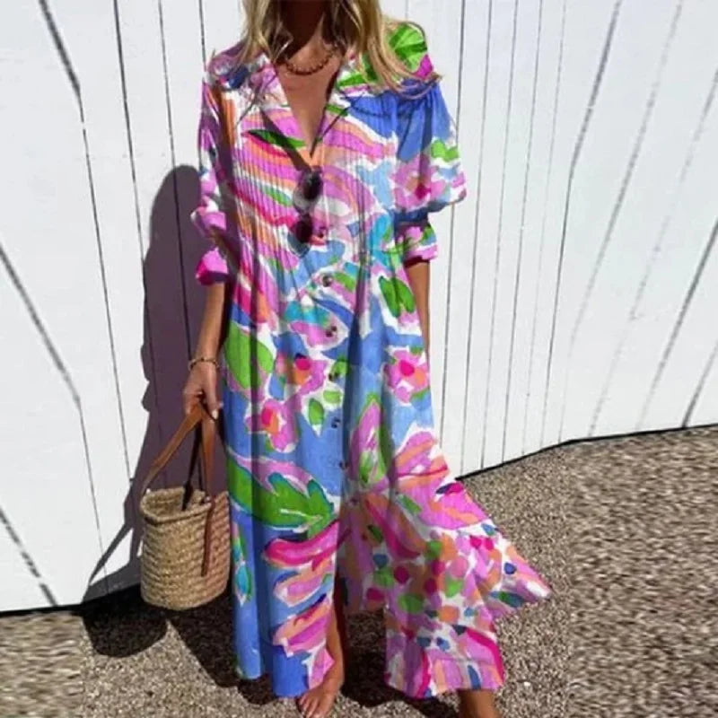 Mabel - Flattering Boho Dress with Buttons