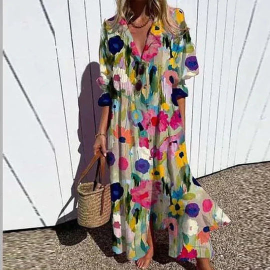 Mabel - Flattering Boho Dress with Buttons