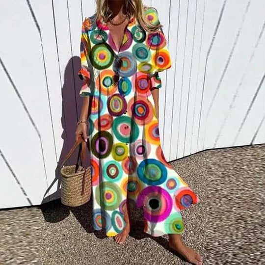 Mabel - Flattering Boho Dress with Buttons