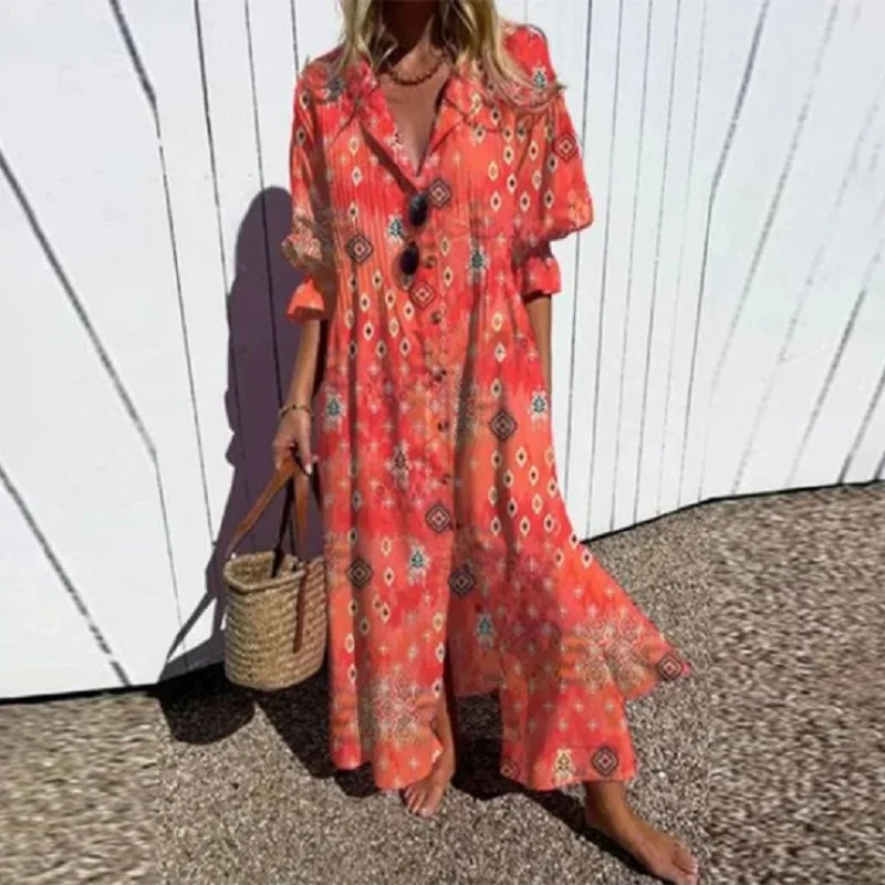 Mabel - Flattering Boho Dress with Buttons