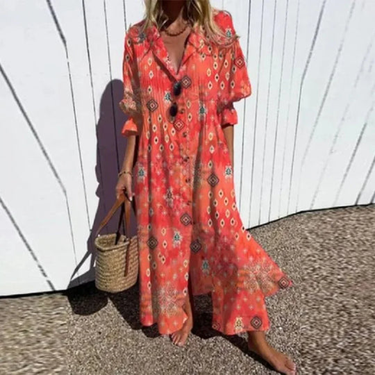 Mabel - Flattering Boho Dress with Buttons