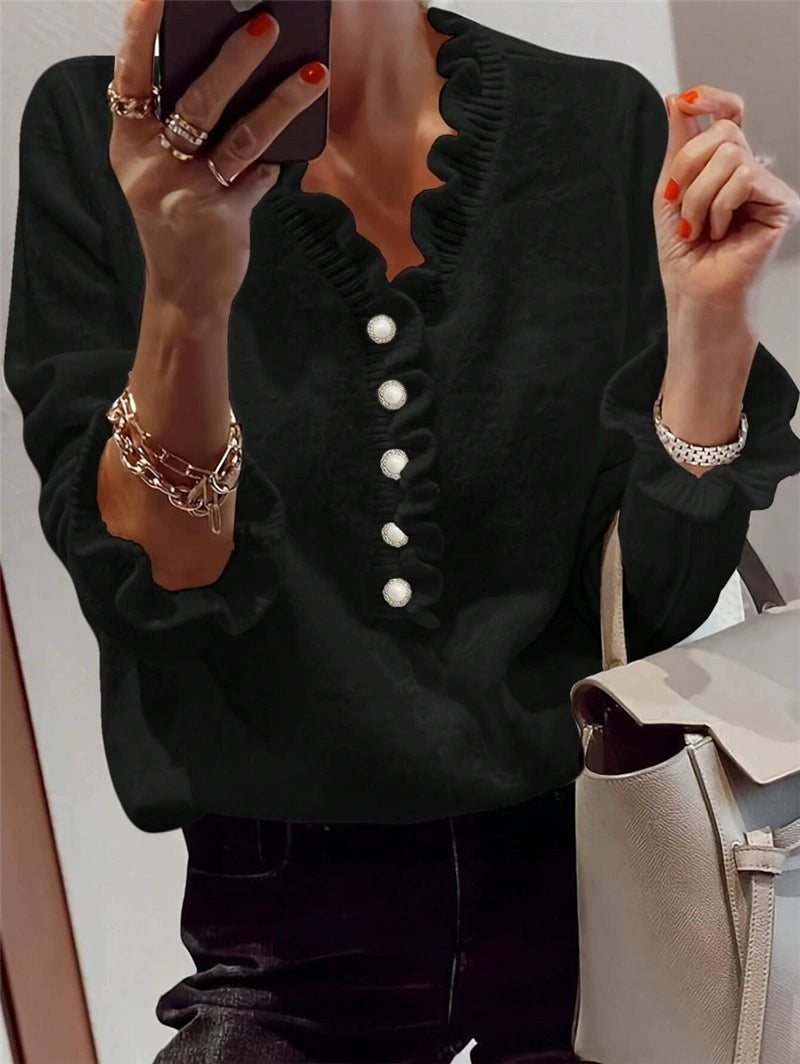 Sophie – Ruffled Button-Up Blouse