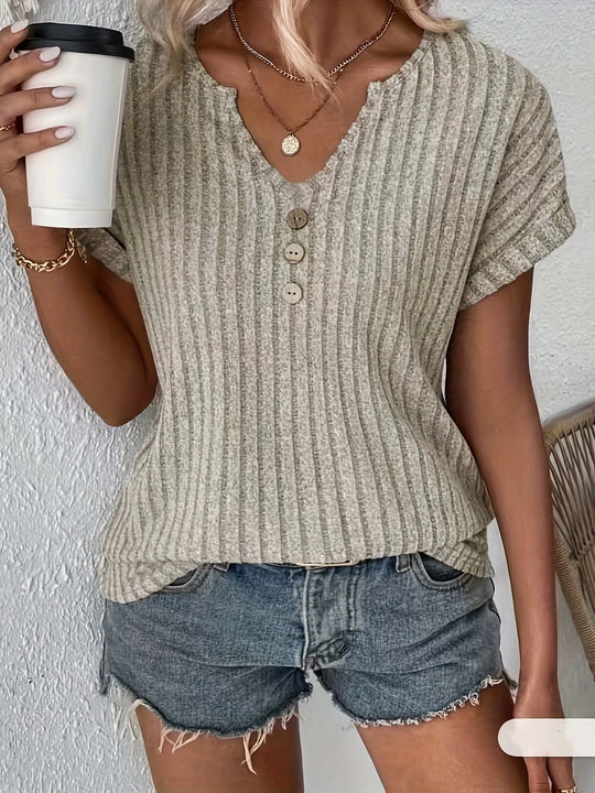 Emily Ribbed Button Tee
