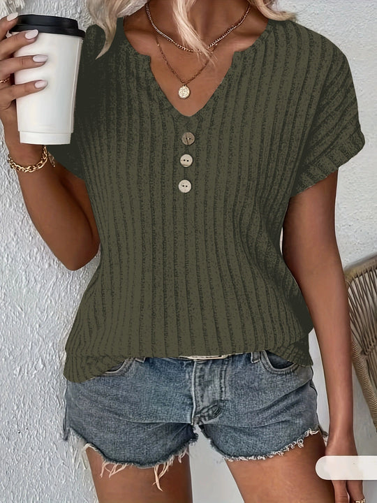 Emily Ribbed Button Tee